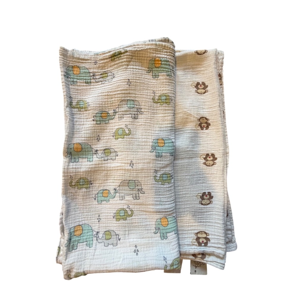 Aden by Aden + Anais Cotton Muslin Swaddle Blanket Elephant, Monkey Print 40x40